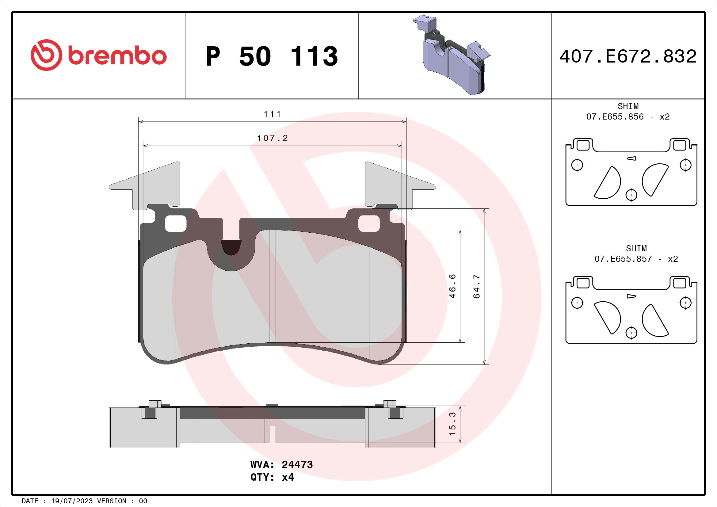 A.B.S. P 50 113 BREMBO Bremsbelagsatz, Scheibenbremse